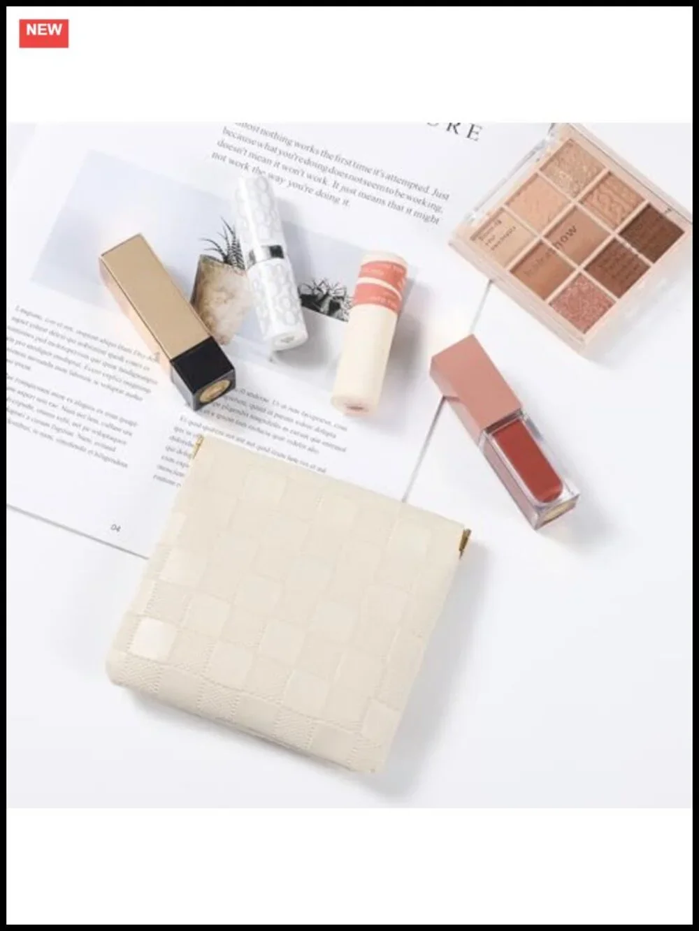 Set of 2 Mini Cosmetic Pouch Checkered PU Leather Self-Closing Travel Organizer